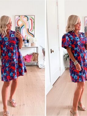 CROSBY by Mollie Burch Blue & Red Floral Mini Dress